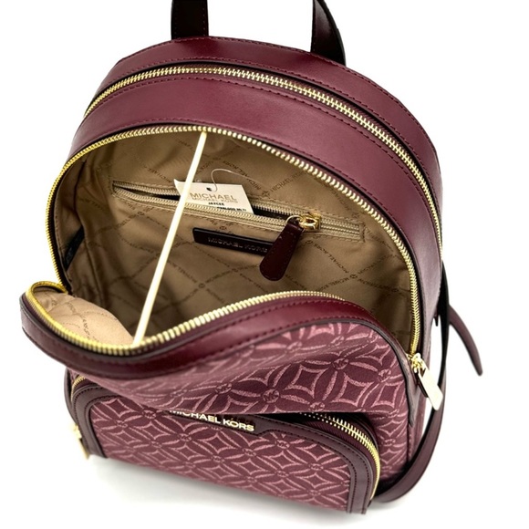 Michael Kors Jaycee Medium Zip Pocket Backpack Ox Blood Multi - Picture 8 of 12